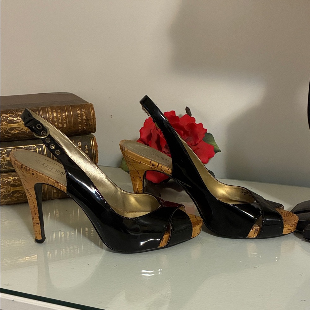 Elegant Black Slingback Guess Heels Size 7 1/2